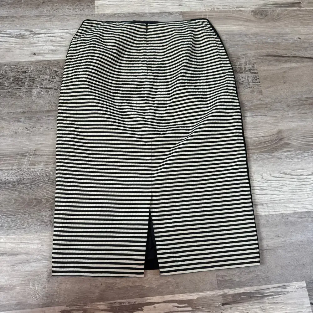 Lafayette 148 Striped Pencil Skirt Black Ivory Career Chic Size 4